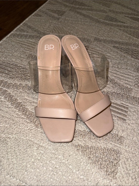 bp Shoes - bp Blush Nude Clear-Strap Block Heel Mules